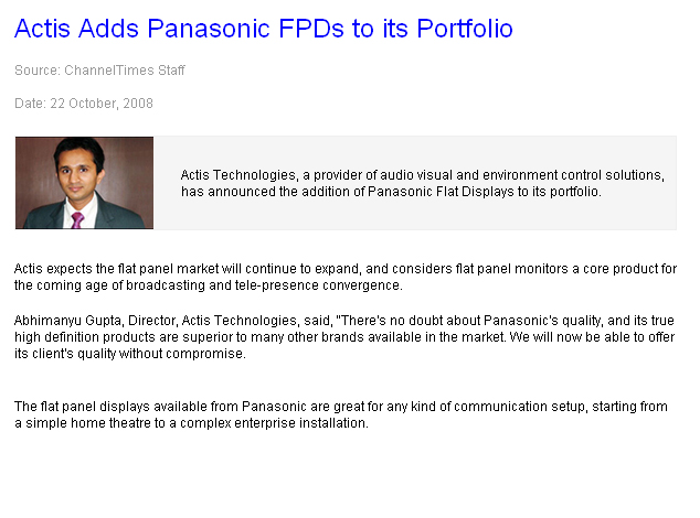 Actis Adds Panasonic FPDs to its Portfolio
