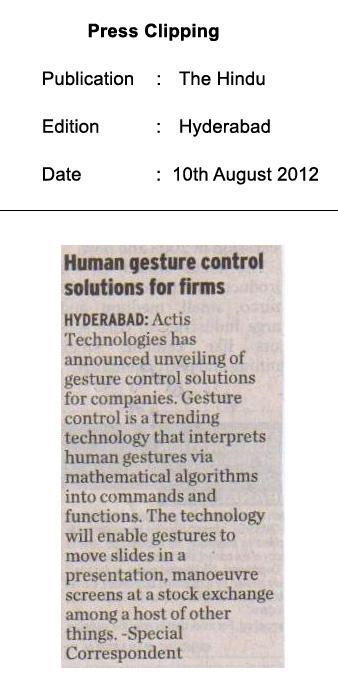 Human gesture control solutions for firms - The Hindu (Hyderabad)