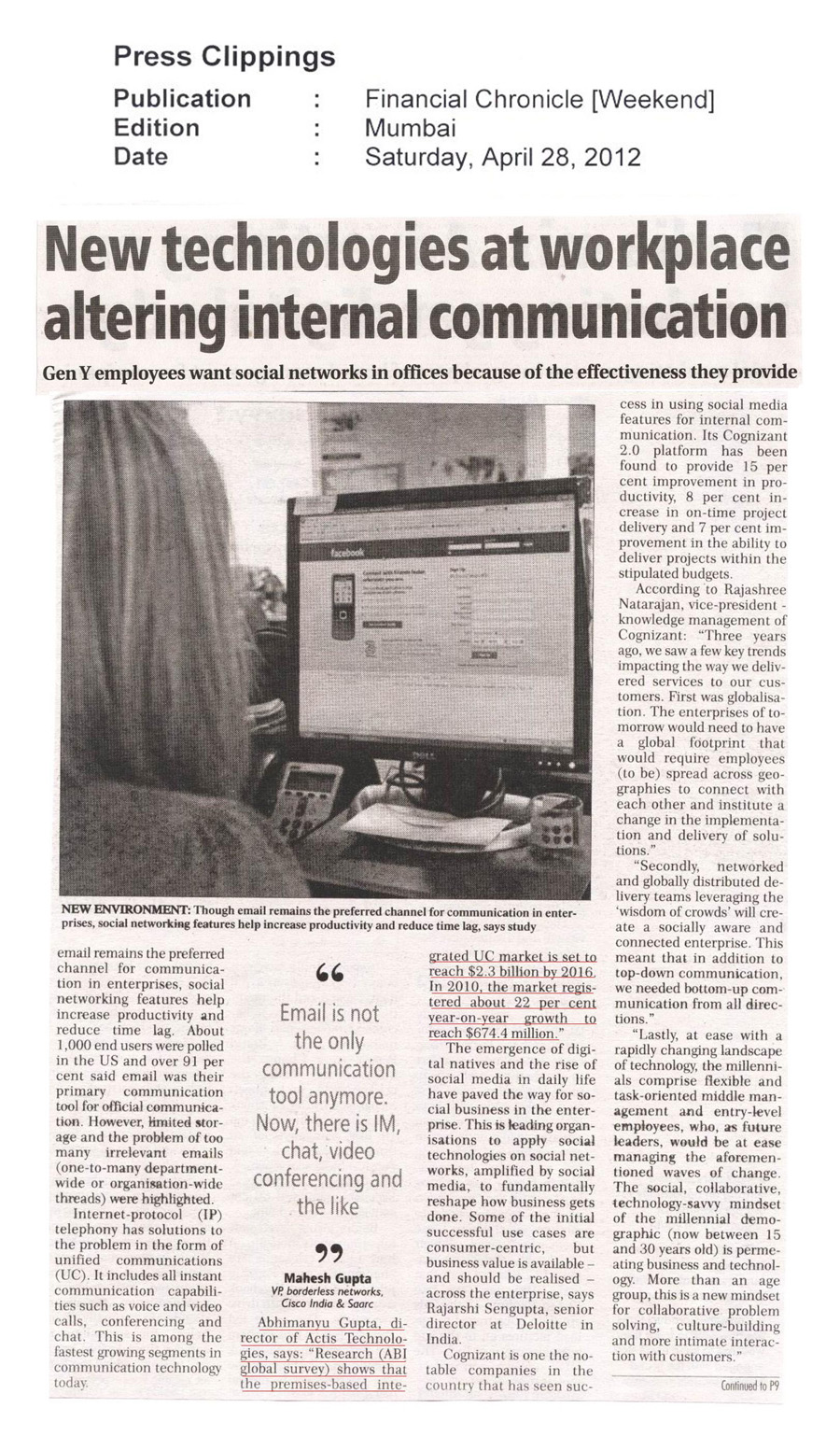 New technologies at workplace altering internal communication - Financial Chronicle (Print)